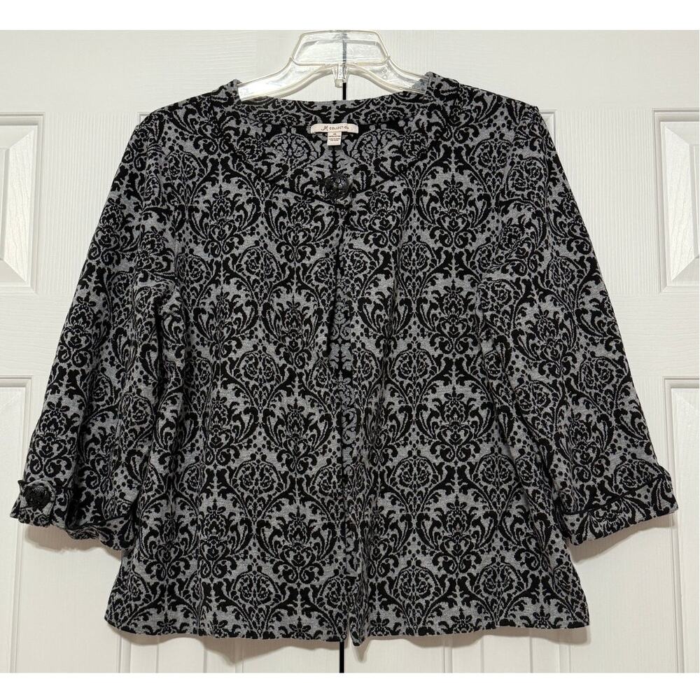 JM Collection Gray Damask 3/4 Sleeve Button Cardigan Sweater, Size XL